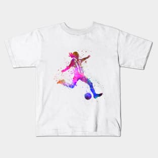 Girl playing soccer football player silhouette Kids T-Shirt